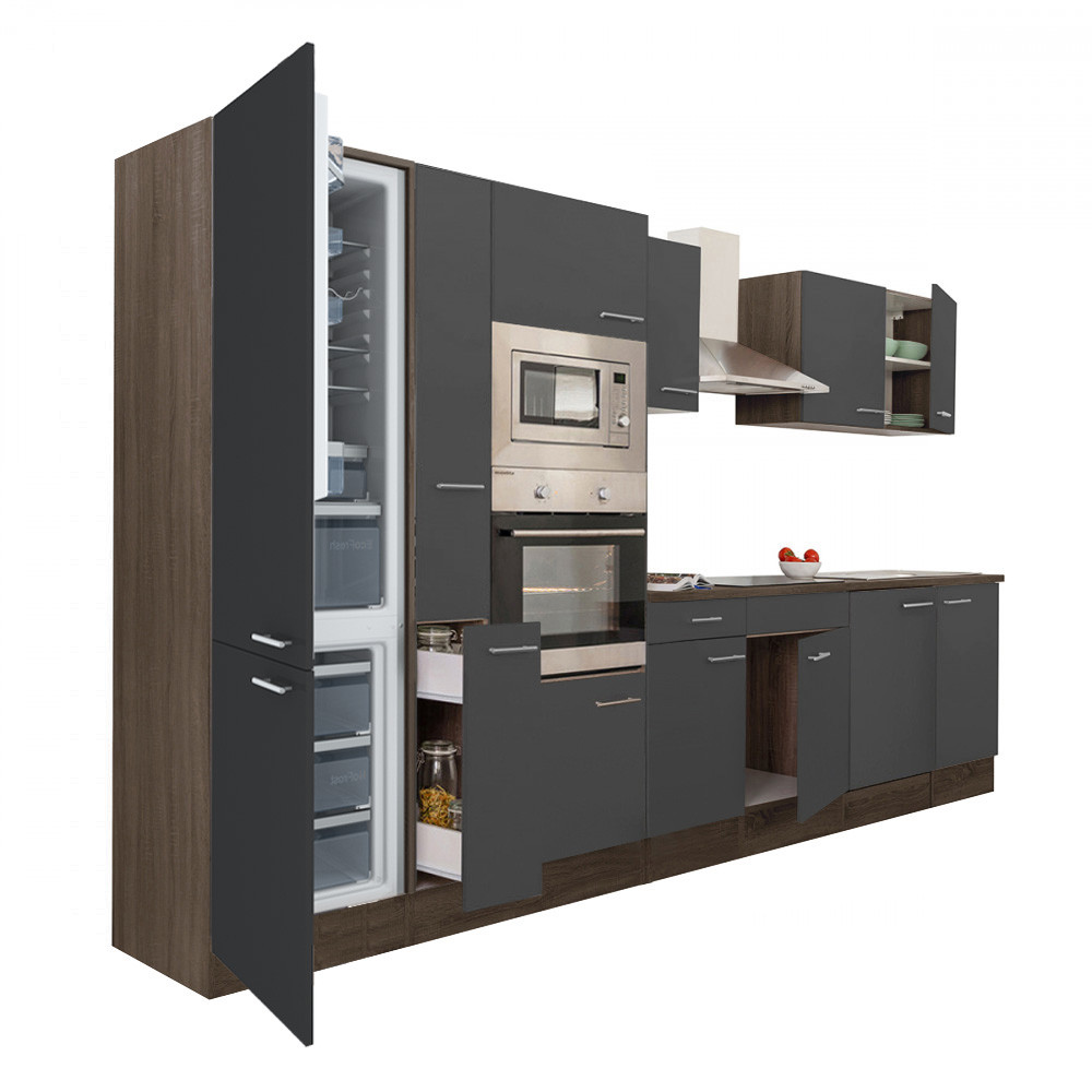 Yorki 360 konyhablokk yorki tölgy korpusz,selyemfényű antracit fronttal alulfagyasztós hűtős szekrénnyel (HX)